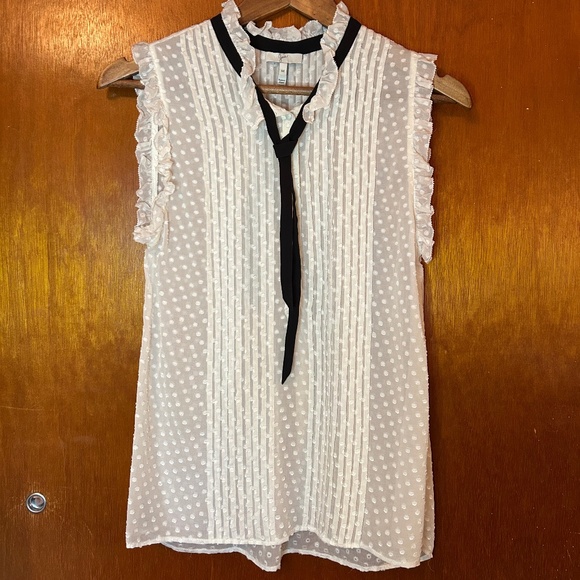 Joie Toledo  Blouse; Sleeveless with Ruffles, Swiss Dots and Contrasting Bow - Picture 1 of 9